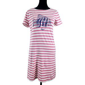 Talbots Pink & White Striped Fish Print Womens Dress Size Medium Petite Casual